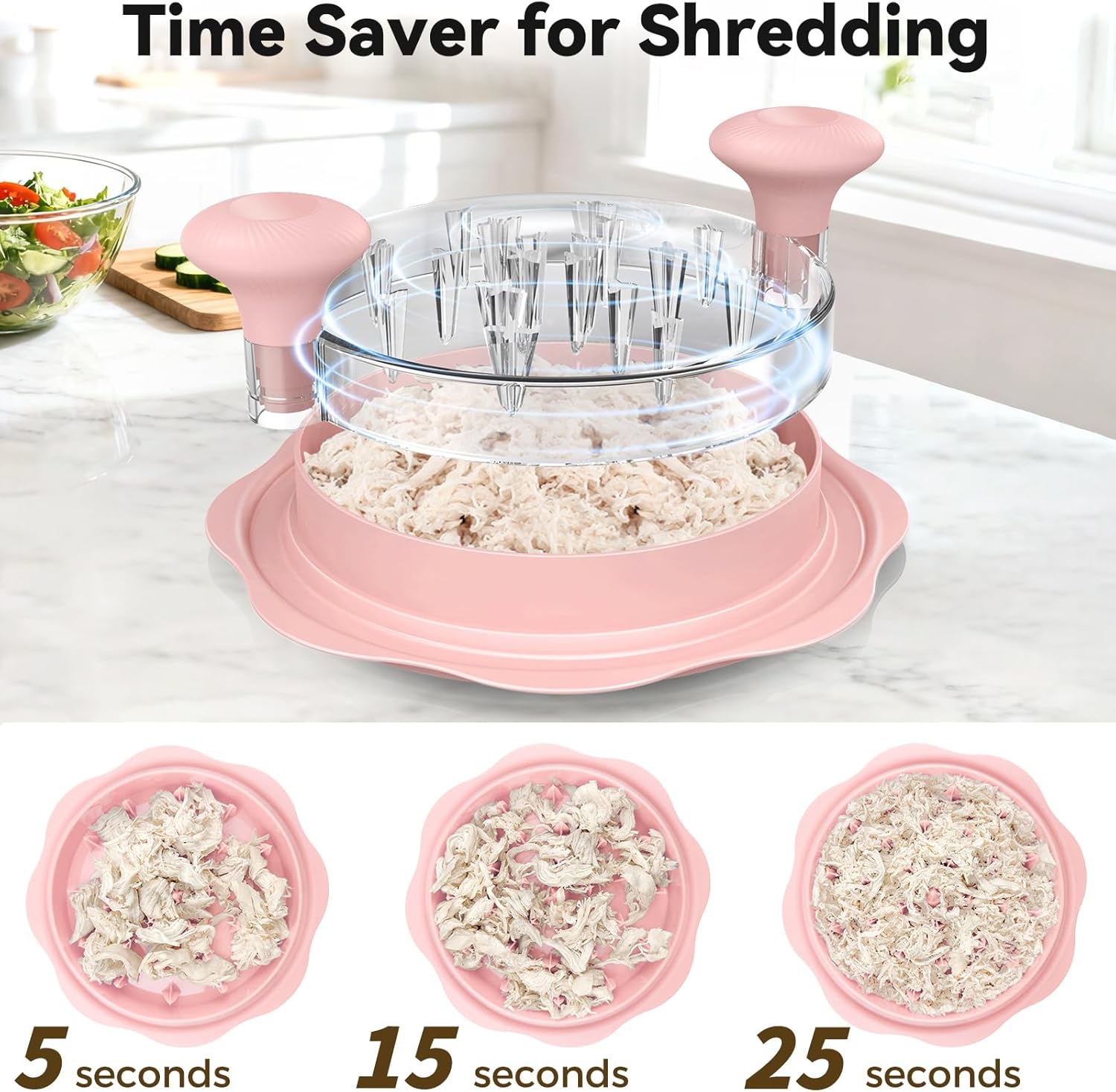Ukeetap 10" Pro Chicken Shredder Tool - BPA-Free Meat Grinder with Anti-Slip Base & Ergonomic Handle, Pink