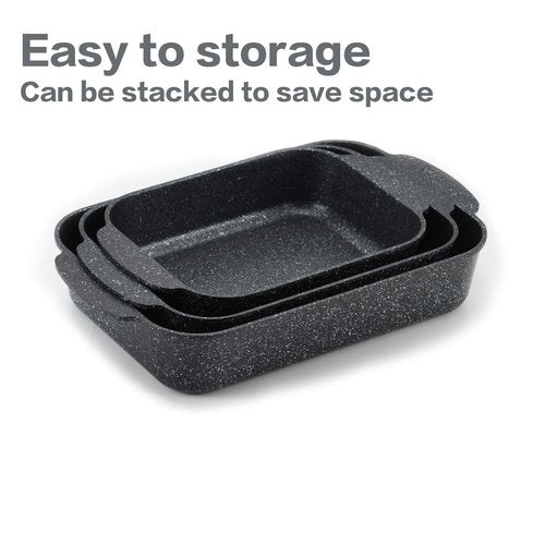 S·KITCHN Set of 3 Nonstick Roasting Pan Baking Dishes for Lasagna, Casserole and Bread Baking Pan, Large & Deep Lasagna Pan with Handles