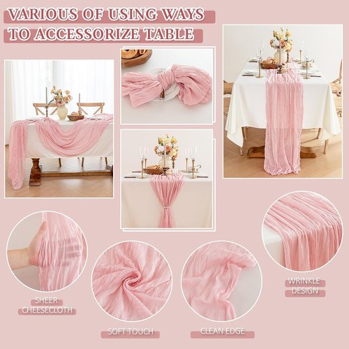 Cheesecloth Table Runner - 10 Ft Boho Rustic Sheer Decor in Dusty Pink | Perfect for Centerpieces