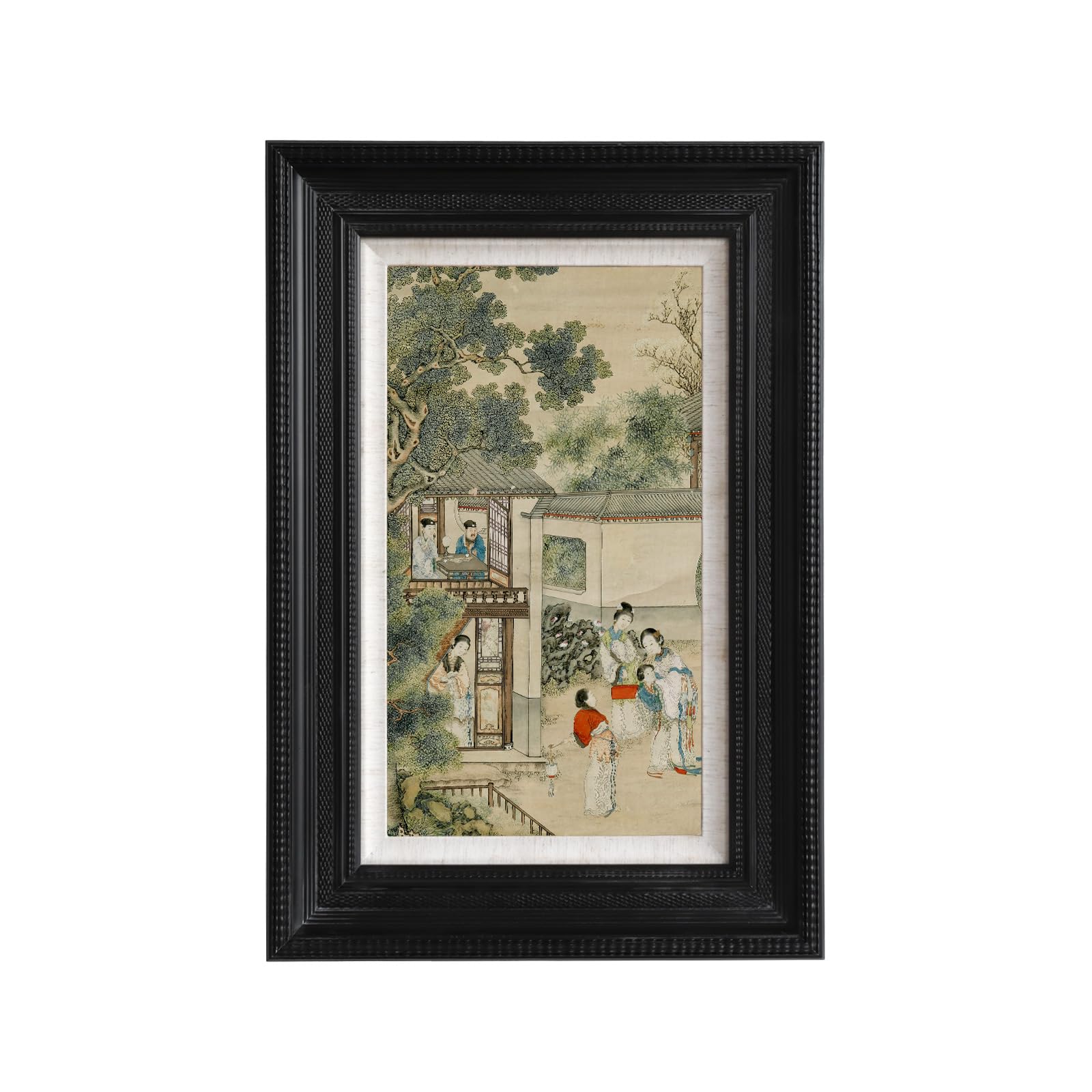 SoochART Black solid wood embossed frame, wall art oil painting style print,Japanese-style decorative painting of a Chinese woman in a landscape