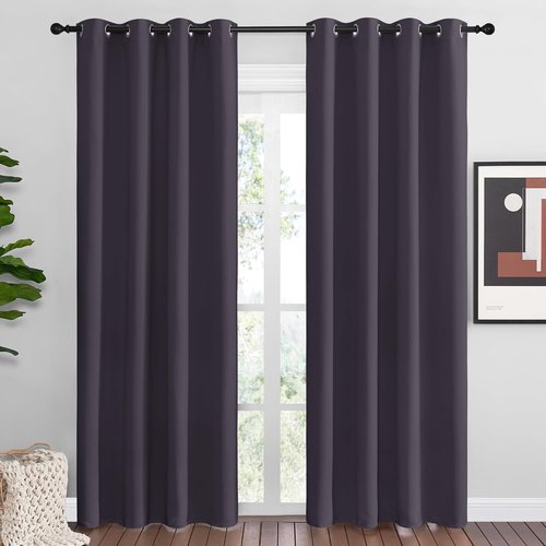 NICETOWN Greyish Purple Blackout Curtains - Thermal Insulated 86" Long Drapes for Large Windows | 2 Panels, 55" Wide