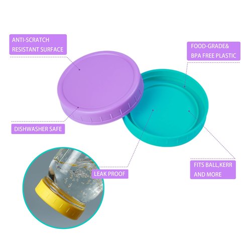 Bedgeta 12 Wide Mouth Mason Jar Lids with Silicone Ring,Thickened Leak-proof Lids Fit Ball,Kerr and More, Canning Lids, 86mm Plastic Mason Jar Lids