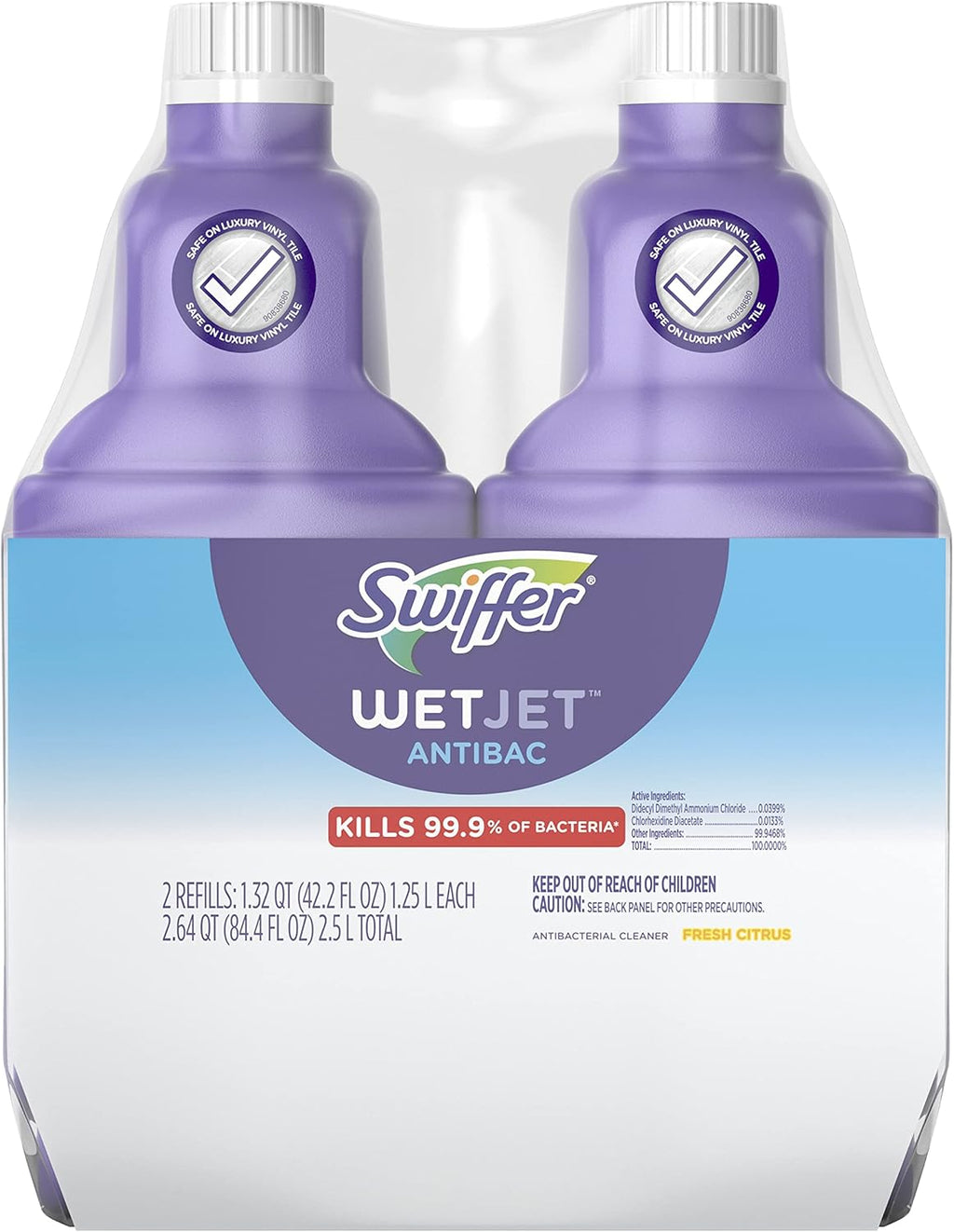 Swiffer WetJet Solution Refill - All-Purpose Floor Cleaning Solution | Fresh Citrus Scent, 1.25 Liters (2 Pack)