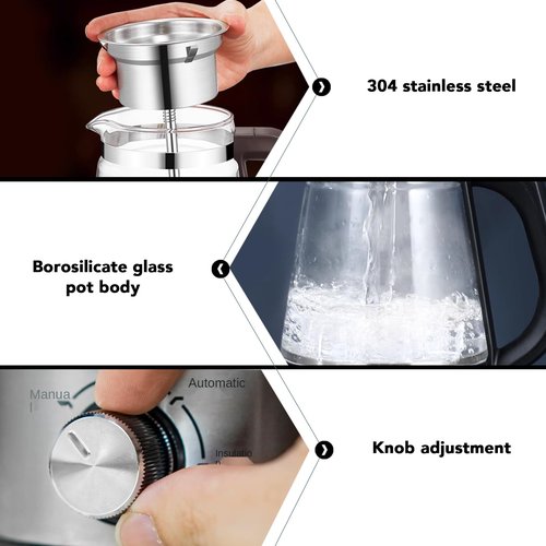 CHEOTIME Electric Kettle, 1.2l 600w Glass Electric Tea Kettle 4 Speed Temperature Adjustment Keep Warm Removable Infuser Auto Shut Off, Stainless Steel Hot Water Boiler for Coffee Tea