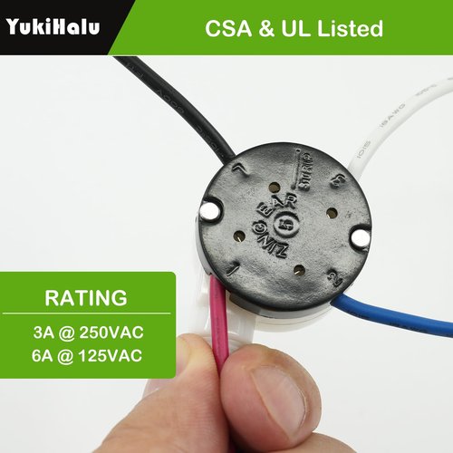 YukiHalu Ceiling Fan Pull Chain Switch 3 Speed 4 Pre-Installed Wires, Ceiling Fan Capacitor CBB61 4uf + 4uf + 2.5uf 5 Wires 250V, Light Switch for Fan and Light (‎ZE-208s Nickel, 4+4+2.5uF)