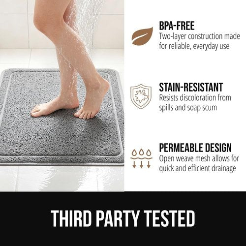 GORILLA GRIP Exfoliating Bath Mat - Soft Loofah-Style Scrubber with Textured Backing | Quick Dry, 24x16, Gray