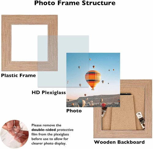 JCJMY 3x3 Picture Frame - Rustic Brown Square Photo Frame with Shatter-Resistant Plexiglass