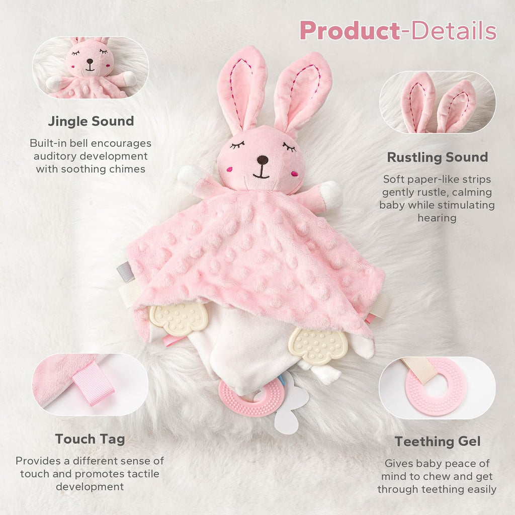 ZIGJOY Baby Security Blanket - Soft Bunny Lovey for Girls | Newborn Pink Rabbit Gift for Infants & Toddlers