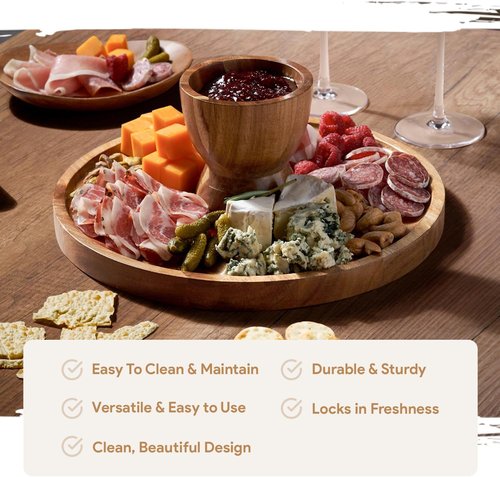 Acacia Wood Cake Stand with Lid - 12-Inch Round Dessert Display & Charcuterie Board Set
