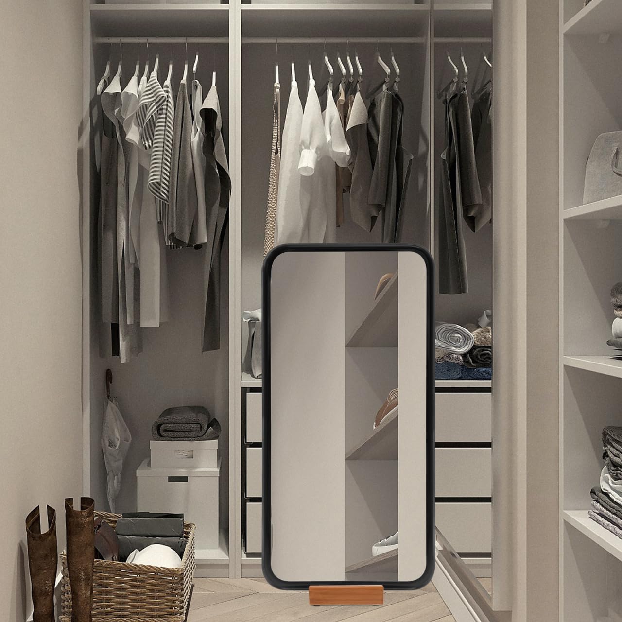 Uonlytech Solid Wood Floor Mirror - Heavy Duty Non-Slip Stand for Full Length Home Decor