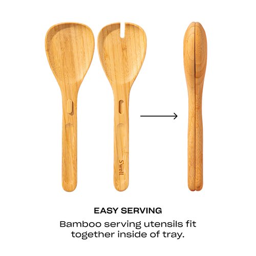 S'well Stainless Steel Salad Bowl Kit XL 184oz, Teakwood, Includes 5oz Canister For Dressing, Serving Utensils, and Removable Tray, Leakproof, Easy to Clean, Dishwasher and Refrigerator Safe