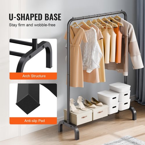 VEVOR Clothes Rack, Heavy Duty Clothing Garment Rack with Hanging Rod and Bottom Storage Area, Clothing Racks for Bedroom Guest Room