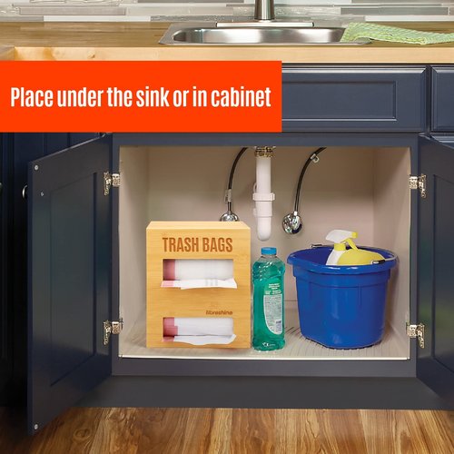 Libreshine Extra Large Bamboo 2-in-1 Trash Bag Dispenser & Roll Holder – Fits Costco Kirkland & Members Mark Jumbo Rolls, Wall/Under-Sink/Cabinet Mountable, Dual-Slot Storage for 2 Rolls