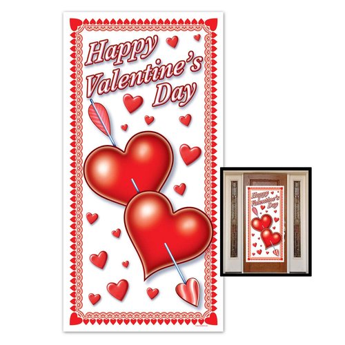 Beistle Happy Valentine’s Day Door Covers, 5’ x 30”, 2 Pieces – Plastic for Indoor & Outdoor Use – Easily Display – Valentine’s Door Decorations