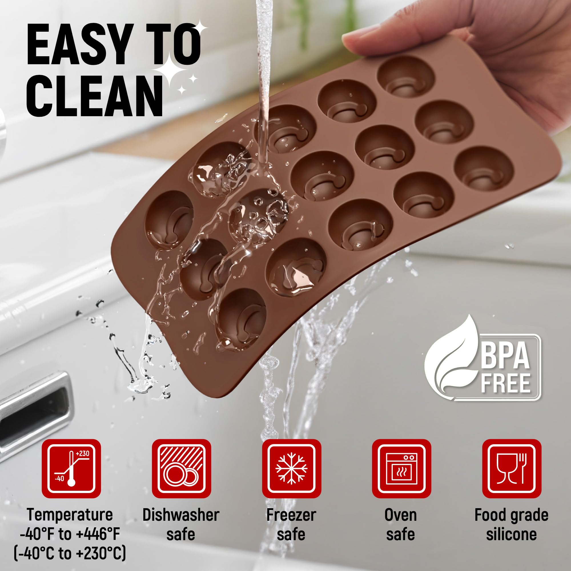 Chocolate Moulds Silicone - Set of 6 - Non-Stick & Food Grade Silicone Chocolate Mould for Jelly Candies, Truffles, Bath Melts & Candles - Free Recipes eBook - Gift-Ready for St.Valentine