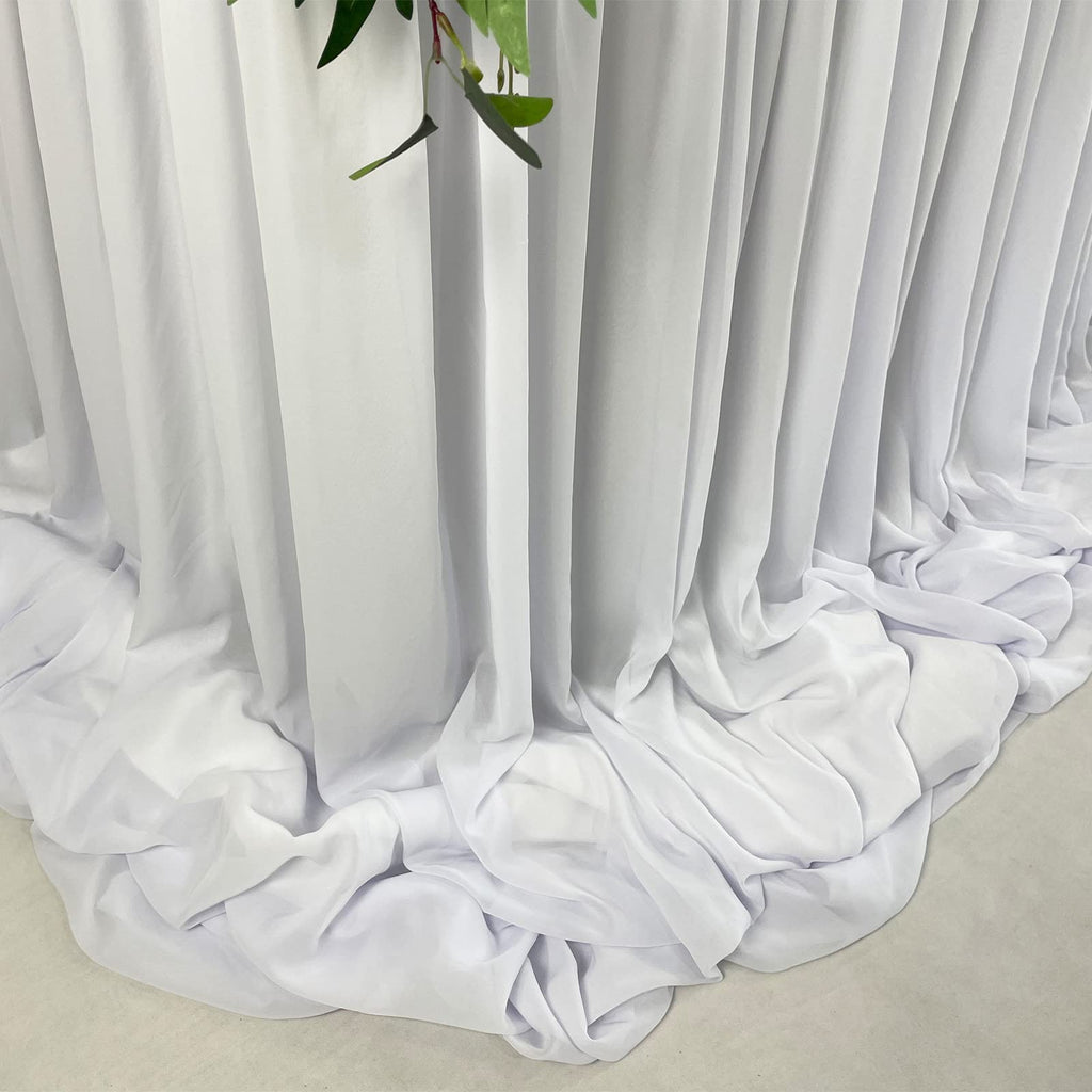 Pooling and Floating Chiffon Table Skirt with extra length, 6FT 9FT 14FT Sheer Tablecloth, Baby Shower, Birthdays Party, Main Cake Table Decoration, Wdding Table Skirt (White, 14FT)
