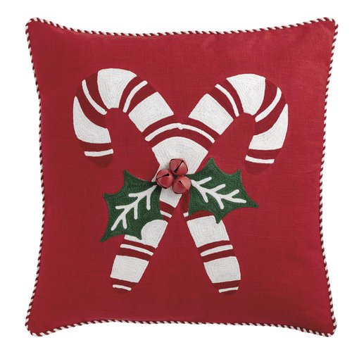Mud Pie Christmas Candy Cane Whimsy Embroidered Pillow