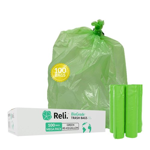 Reli. Biodegradable 40-45 Gallon Trash Bags | 100 Count | ASTM D6954 | Green | Eco-Friendly | Oxobiodegradable Under Certain Conditions (See Product Description)