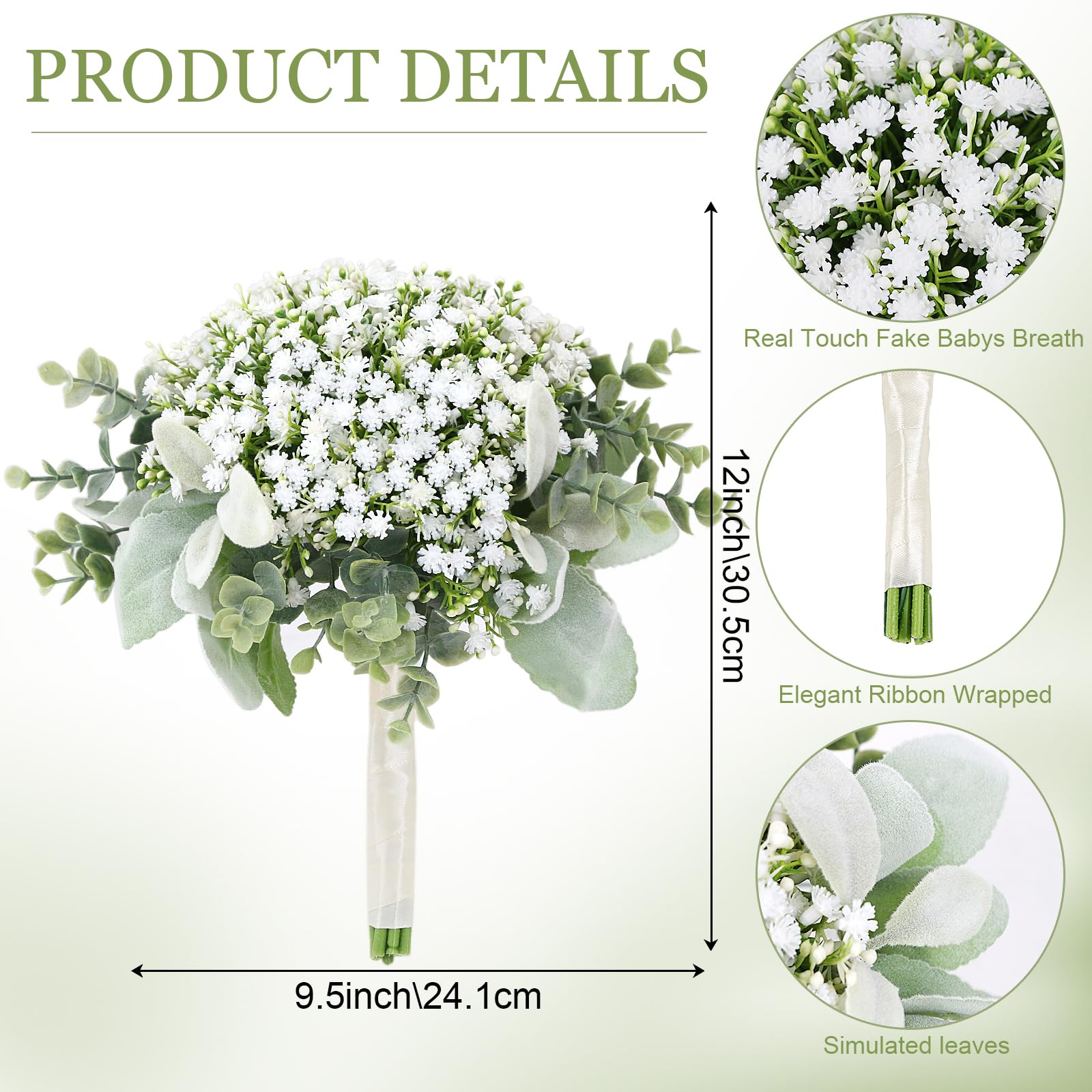 SEMONONIA Artificial Babys Breath Bridesmaids Bouquets Set of 4-7 Inch White Fake Gypsophila Bouquet for Bridesmaid, Real Touch Small Bouquet for Bridesmaids Wedding Bridal Shower Centerpieces