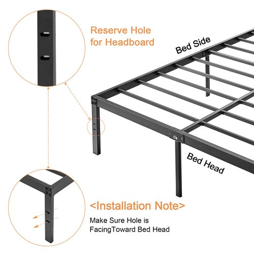 VECELO 16" Full Size Metal Platform Tall Bed Frame,Heavy Duty Steel Slat/Easy Assembly Mattress Foundation/No Box Spring Needed
