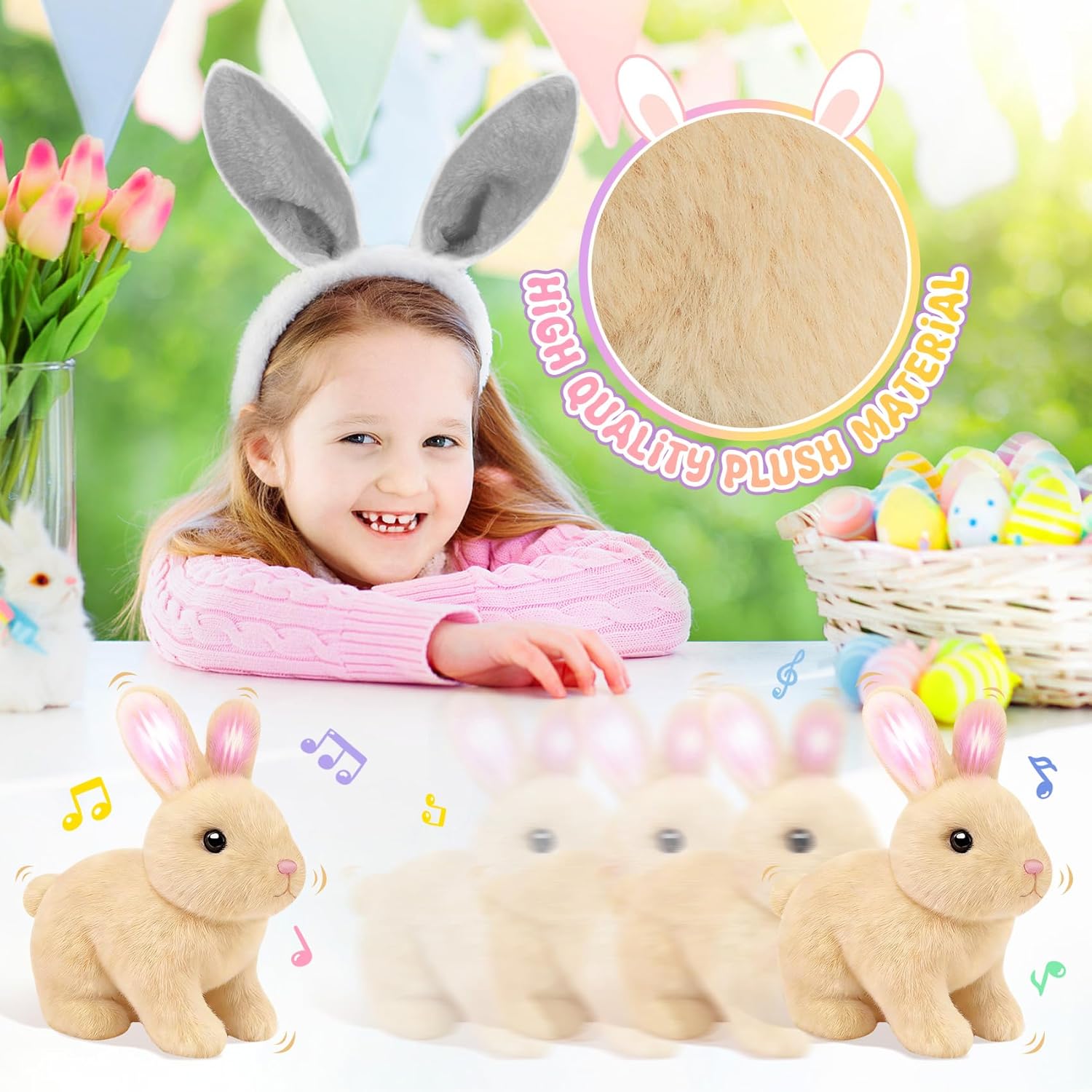 Skiennix Realistic Bunny Toy - Interactive Hopping Robot Rabbit with Sounds | Brown, Kid-Friendly Design