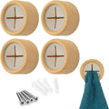S&T INC. Round Adhesive Towel Hooks - Durable Plastic & Bamboo Design | 4 Pack for Kitchen Use