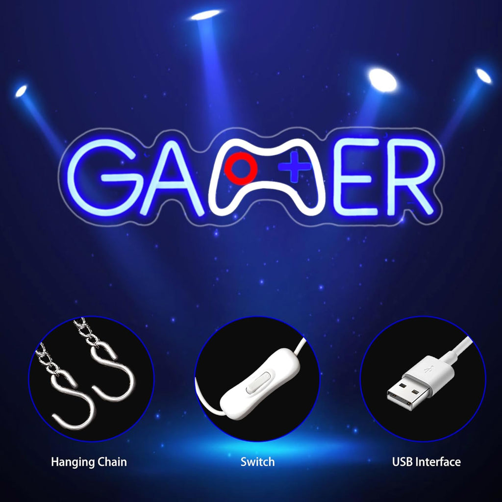 Skiennix Gamer Neon Sign - LED Wall Decor for Gaming Rooms | USB Powered Light Up Sign for Teen Boys