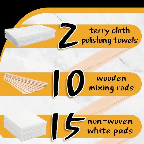 Oudain 27 Pieces Wood Wax Applicator, Includes 15 White Non-Woven Pads 2 Terry Cloth Buffing Towels and 10 Stirring Sticks for Polishing Cutting Board and Multi Purpose Use in Home