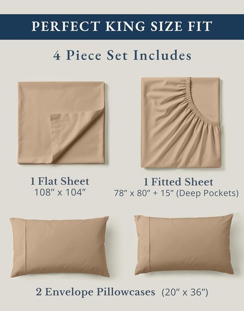 LANE LINEN 100% Organic Cotton Sheets Set - Ultra Soft GOTS Certified Bedding for King Beds | Taupe, 15-Inch Deep Pocket