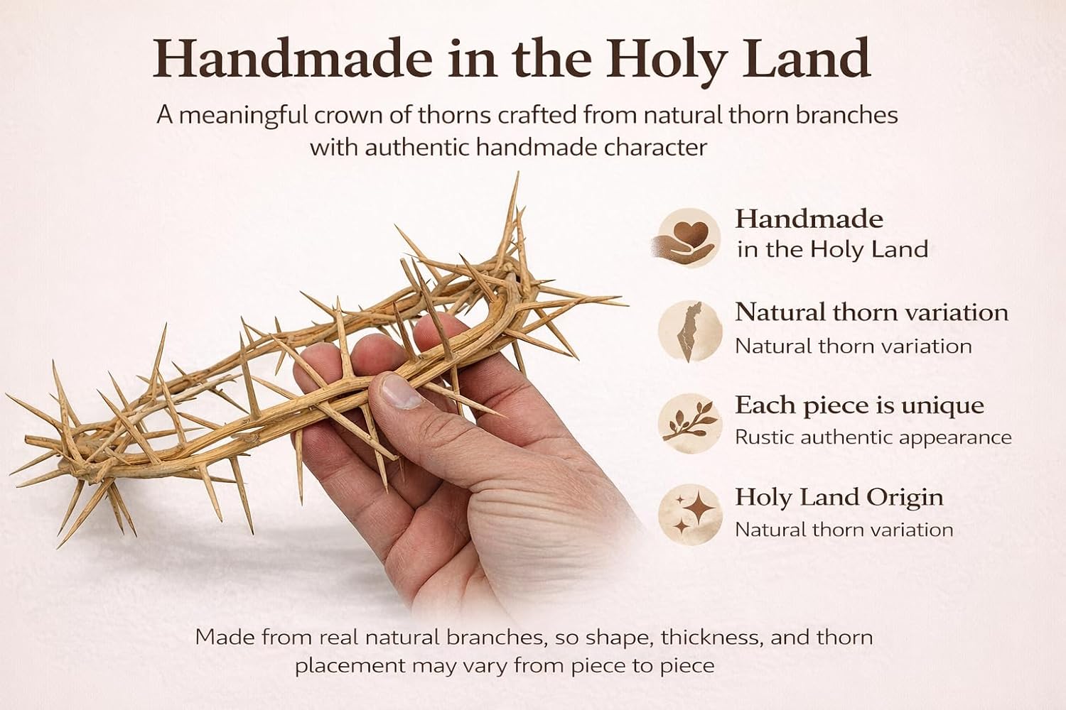ZULUF Crown of Thorns Ornament - Authentic 7.5" Holy Land Gift from Bethlehem | Passion of Christ