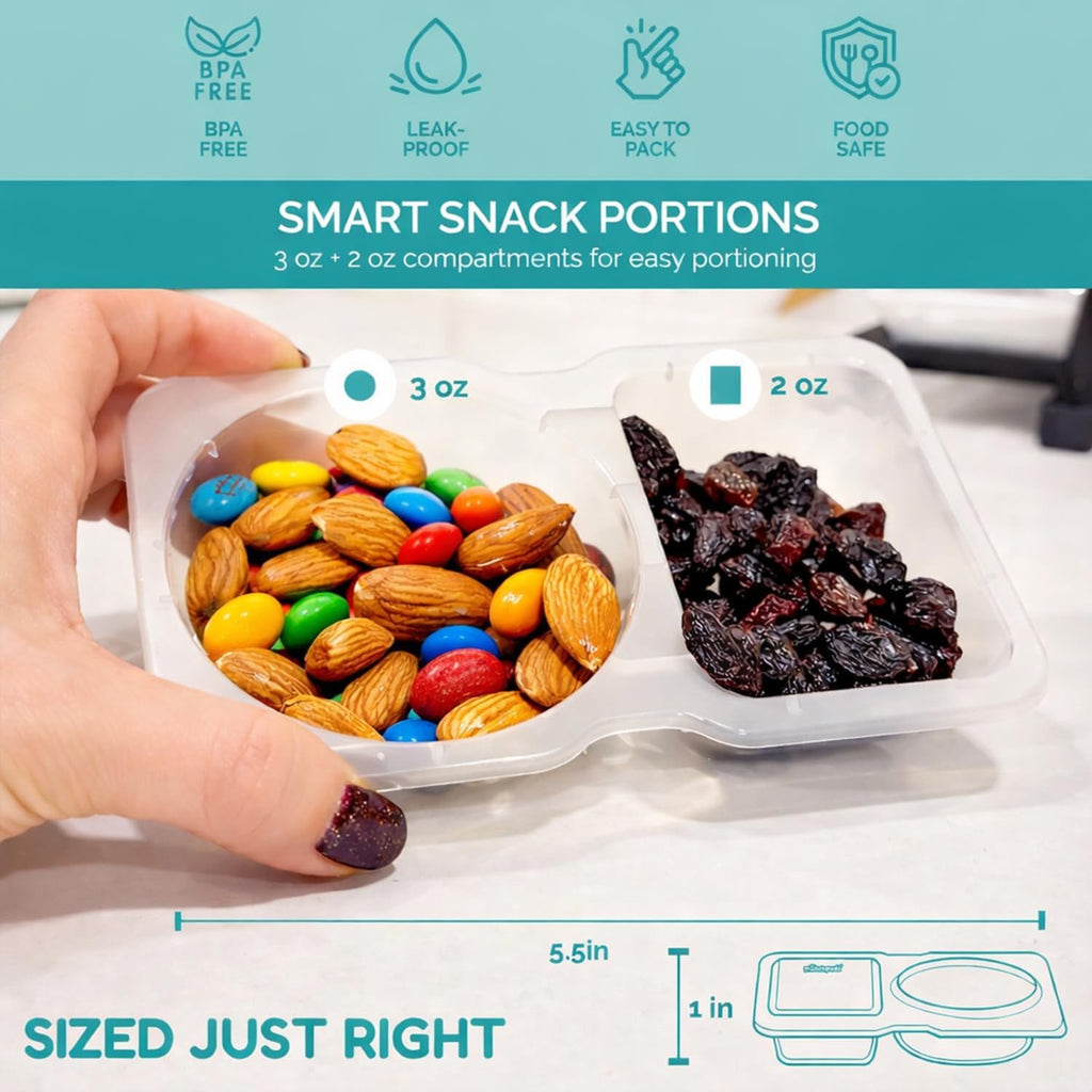 Skiennix Reusable Snack Containers - 20 Pack with Lids | Double Compartment for Kids' On-the-Go Meals