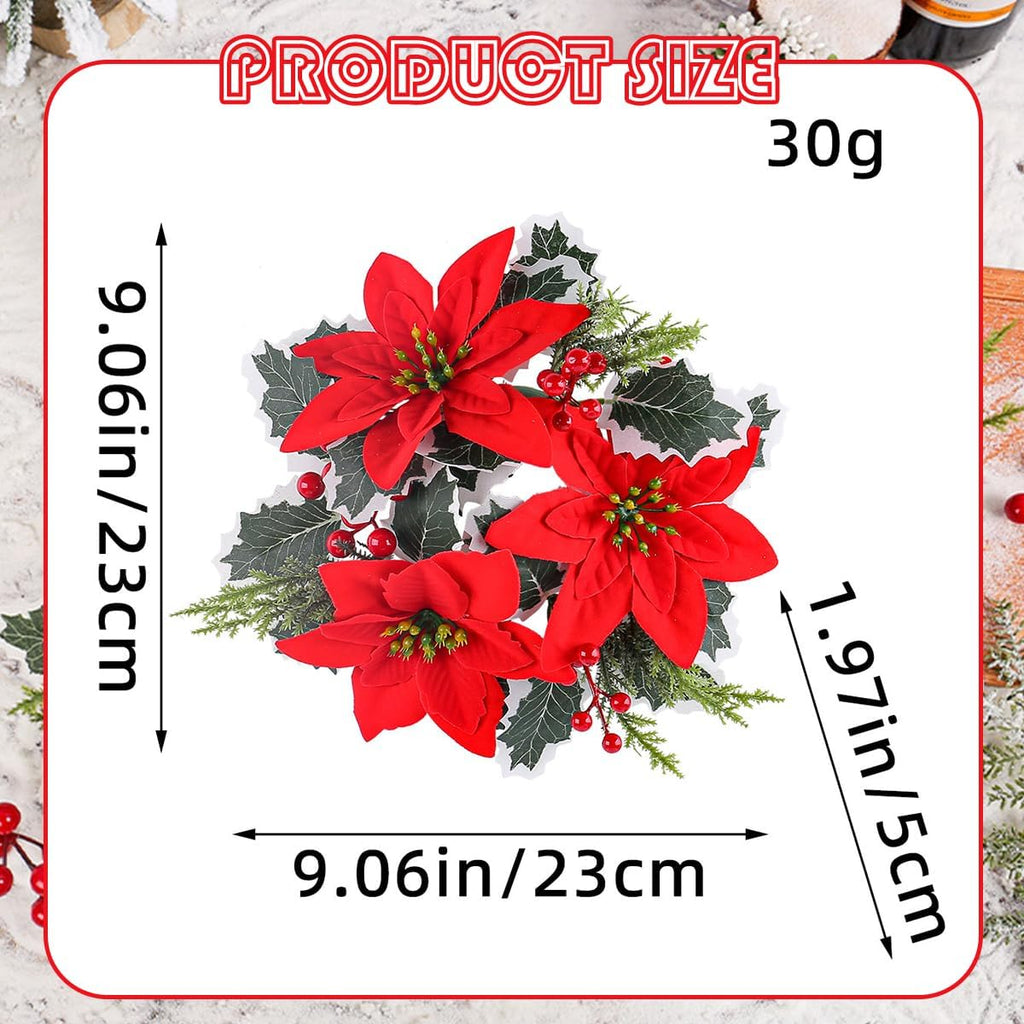 Regine Switzerland Christmas Candle Rings - Artificial Red Poinsettia & Pine Holders | 2 Pcs for Holiday Decor