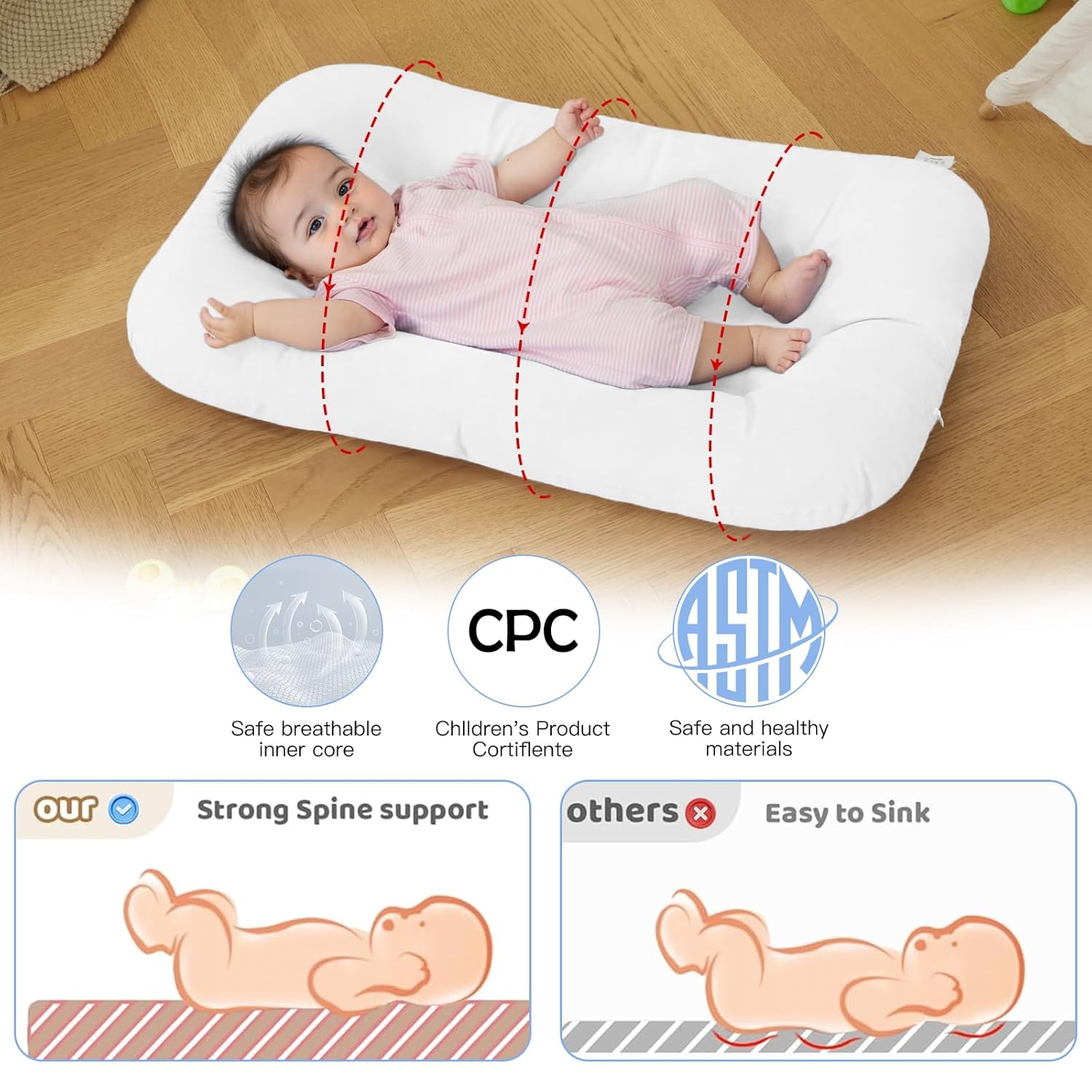 Baby Lounger - Bionic Design for Newborns | Soft Organic Cotton, Breathable for Infants 0-18 Months (White)