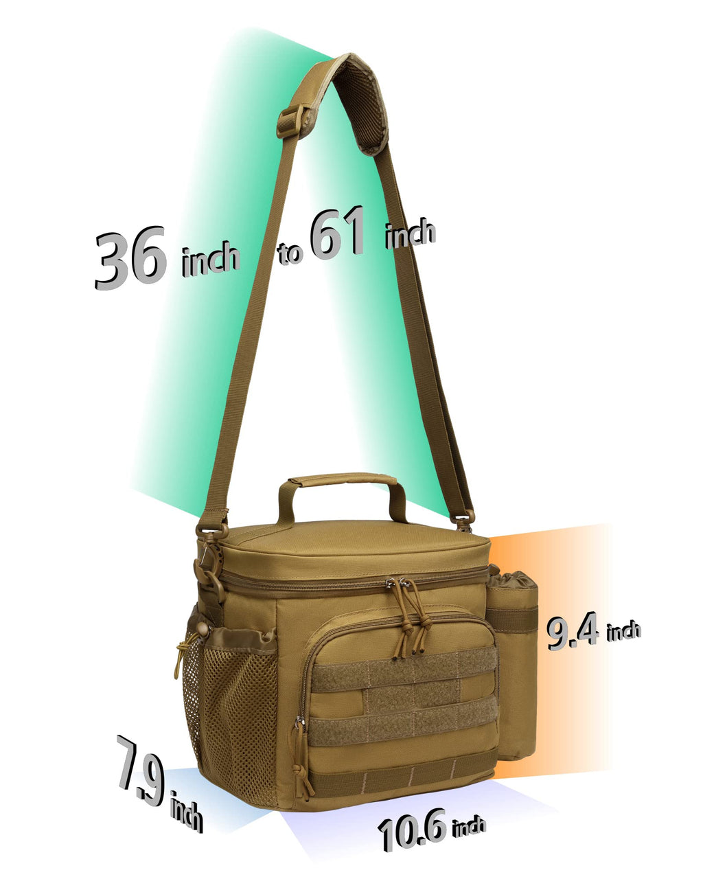 TACTICISM Lunch Box for Men - 12L/20L/25L Tactical Lunch Bag Adult - MOLLE Insulated Leakproof Lunch Pail with Detachable Water Bottle Pouch - Lunch Cooler for Work and Outdoors, Brown