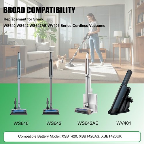 RHKRKQN XSBT420 Lithium Ion Replacement Battery Compatible for Shark Cordless Vacuum WS640 WS640AE WS642 WS642AE QV410 Series XSBT420AS XSBT420UK 14.4V 27.36Wh 1900mAh