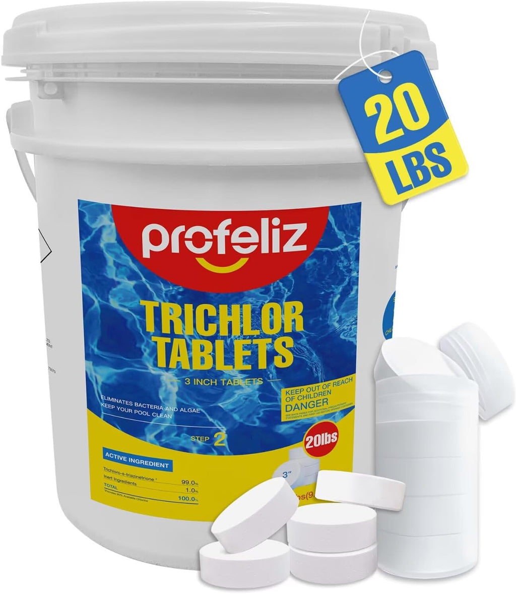 PROFELIZ Chlorine Tablets - 3 Inch Pool Tablets for Bacteria & Algae Control | Slow Dissolving, 20lbs