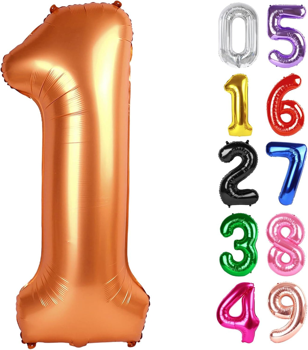 Orange Number 1 Balloon - 40 Inch Shiny First Birthday Decoration for Baby Boy/Girl