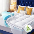 NicePlus Queen Size Dual Layer 4 Inch Memory Foam Mattress Topper, 2 Inch Fluffy Soft Pillow Top Mattress Pad Cover and 2 Inch Gel Memory Foam for Back Pain Relief, Breathable, Cooling