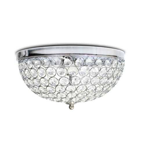 Elegant Designs FM1000-CHR Elipse Crystal 13 Inch Modern Metal 2 Light Bowl Shaped Ceiling Flush Mount Fixture, Chrome