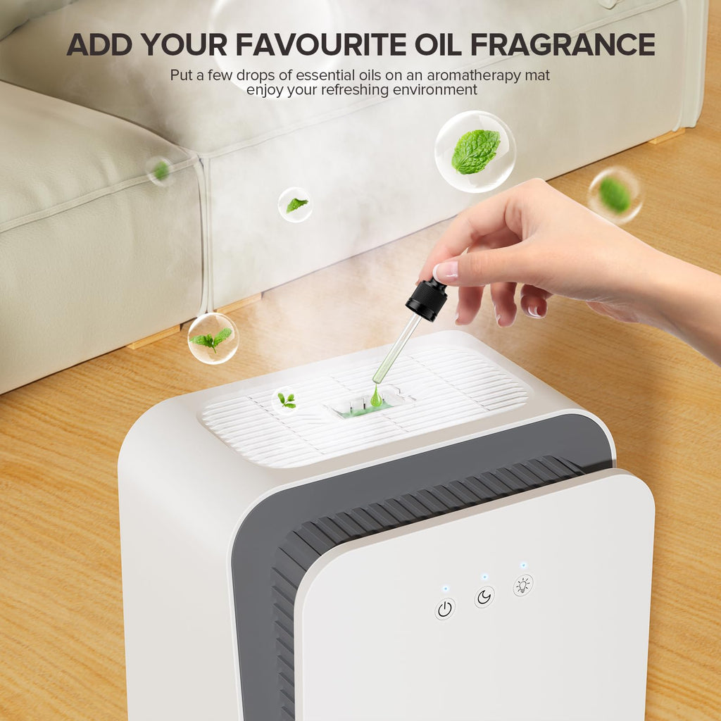 Onsekin Dehumidifier for Home, 1000 sq.ft Dehumidifier with Auto Shut Off, 7-Color LED Light Built-in Aromatherapy Diffuser, Ultra-Quiet Dehumidifiers for Bedroom, Bathroom, Basement (Pale White)