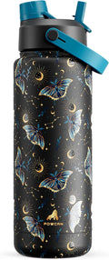 POWCAN 32 oz Insulated Water Bottle - 2-in-1 Straw & Spout Lid | Keeps Drinks Cold for 24H, BPA-Free, Gilded Flutter