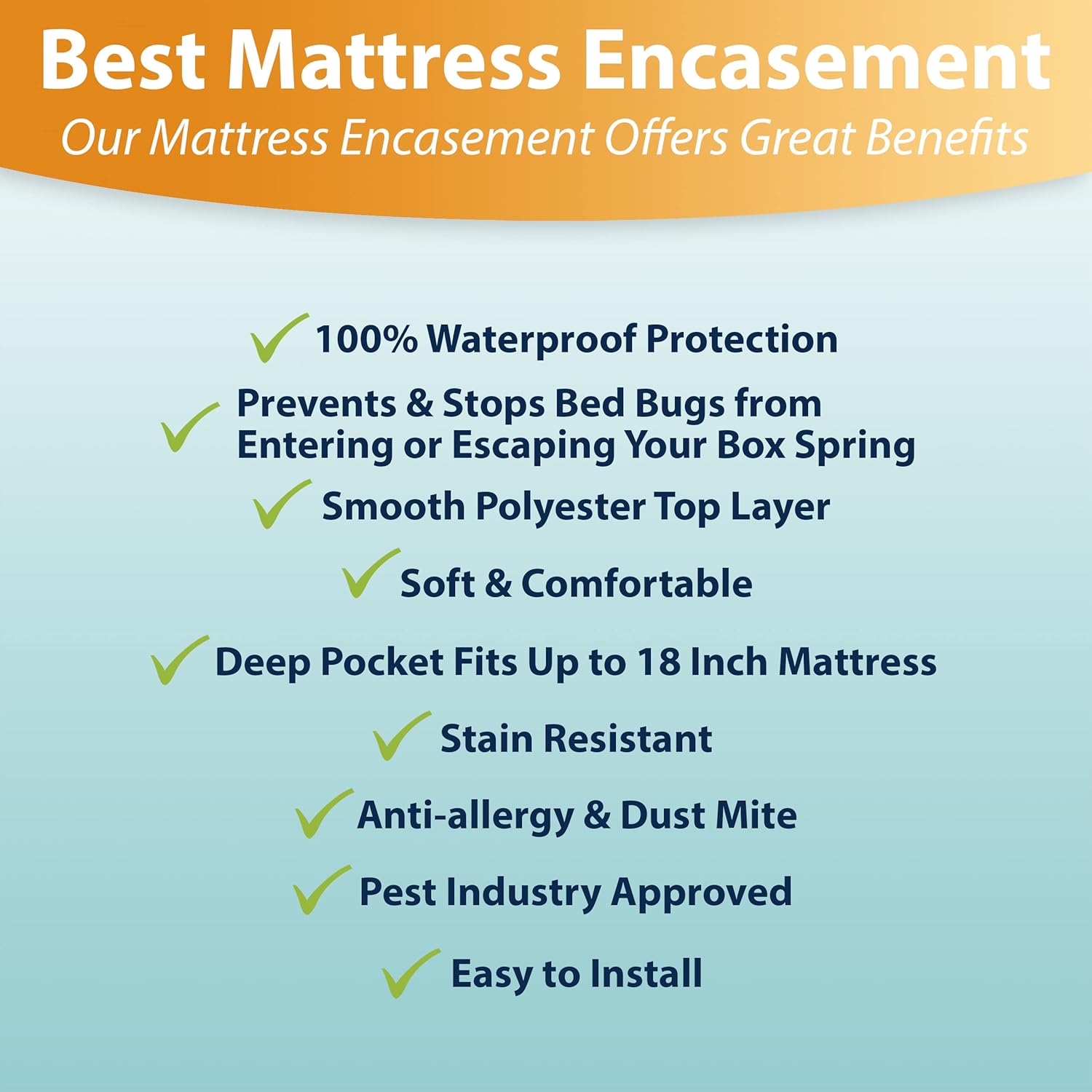 Waterproof Mattress Protector by [Brand Name] - Queen Size 6-Sided Zippered Encasement | Breathable, Machine Washable, Fits Mattresses Up to 16” Deep