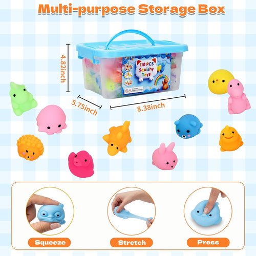 Mochi Squishy Fidget Toys by 110 Pack - Soft Stress Relief & Ideal Party Favors for Kids