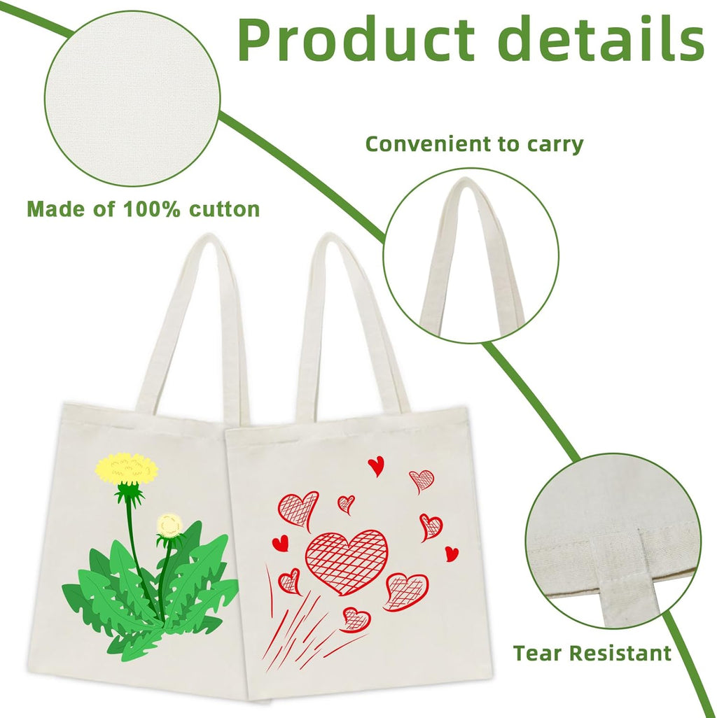 Skiennix Canvas Tote Bags - Reusable Blank Shopping & Grocery Bags | 6, 12, 24, 48 Pack Options