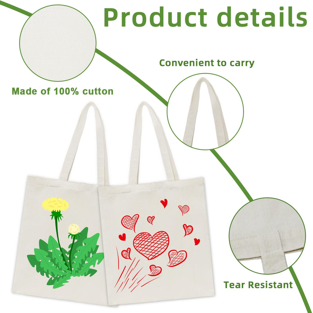 HECTOLIFE 12 Pack Canvas Tote, Reusable Blank Canvas for Shopping,Grocery Bags,DIY Gift Bags