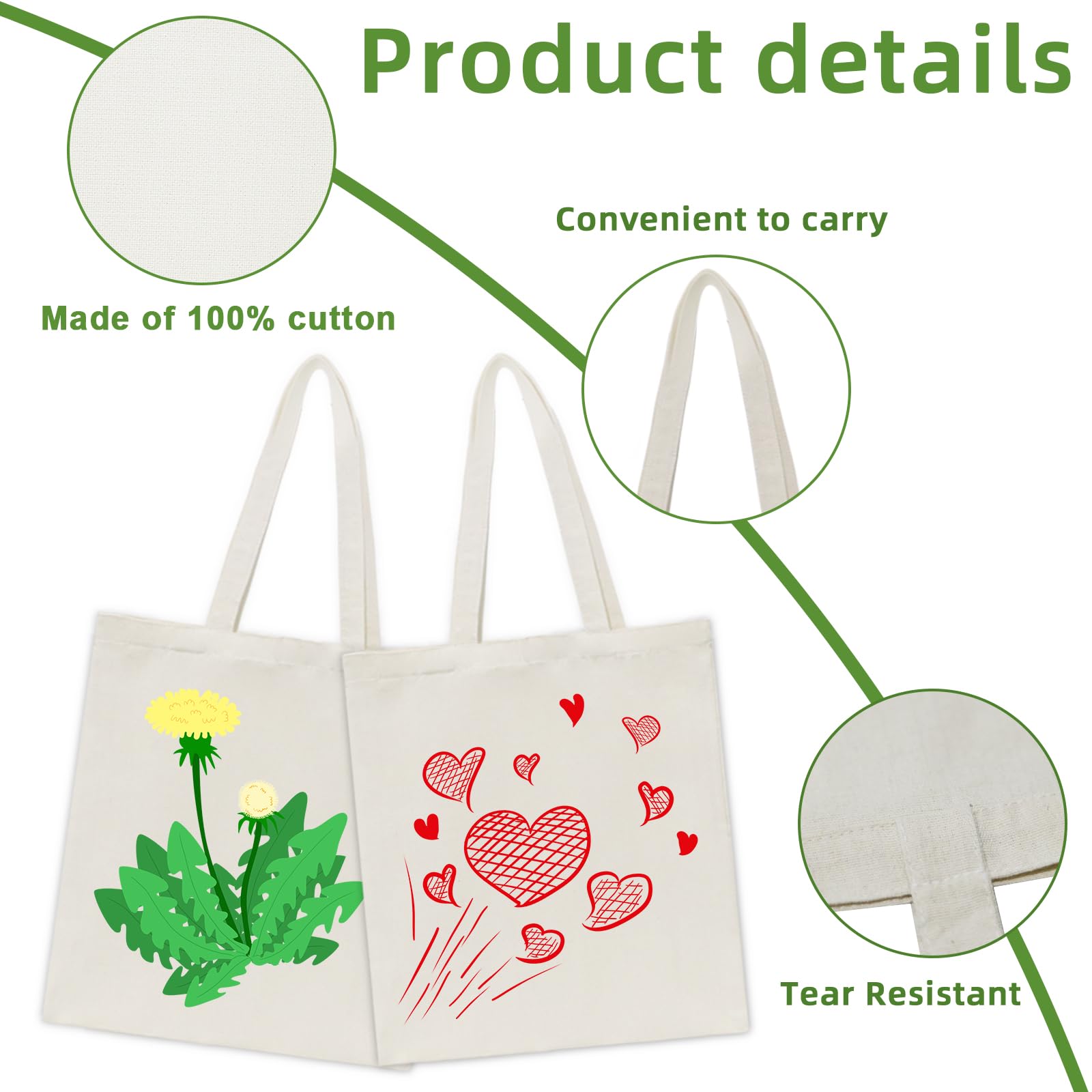 HECTOLIFE 12 Pack Canvas Tote, Reusable Blank Canvas for Shopping,Grocery Bags,DIY Gift Bags