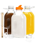 KMIGRUAN 64oz Heavy Duty Glass Milk Bottle with Handle and Airtight Reusable Lids,3Pack Glass Milk Container for Refrigerator,Juice Jugs With 2 Exact Scale Lines