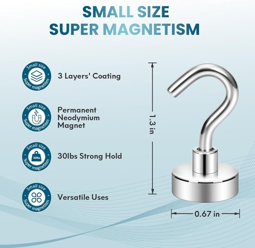 Neosmuk Magnetic Hooks - Heavy Duty 32lb+ Magnetic Hooks for Cruise Cabins & Travel | Silver Pack of 20