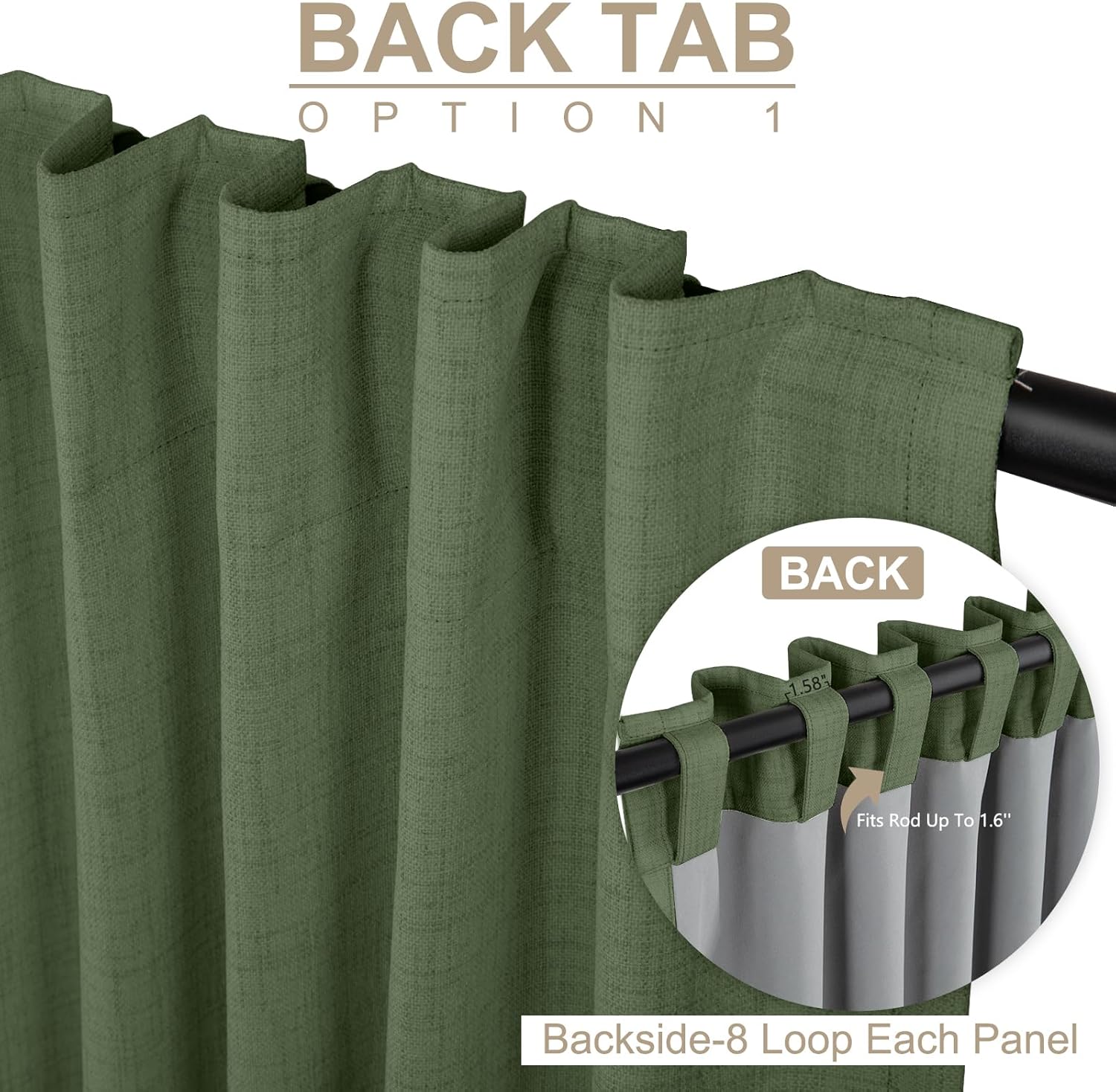 Skiennix Blackout Curtains - 100% Blackout Thermal Insulated Drapes | Olive Green, 50" W x 102" L, 2 Panels Set