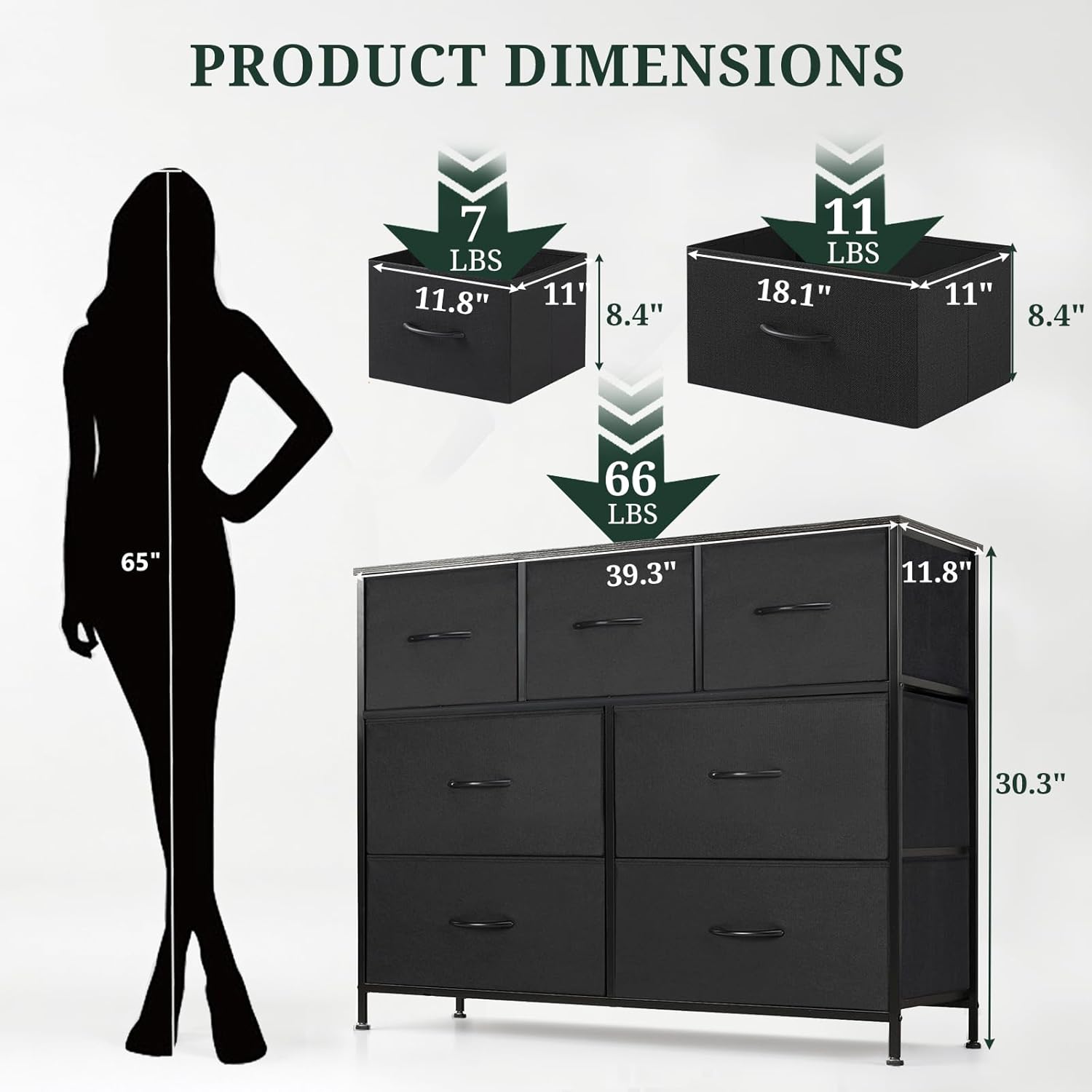 Skiennix 7-Drawer Dresser - Anti-Tip Fabric Storage Organizer with Wooden Top | Black for Bedroom & Living Room